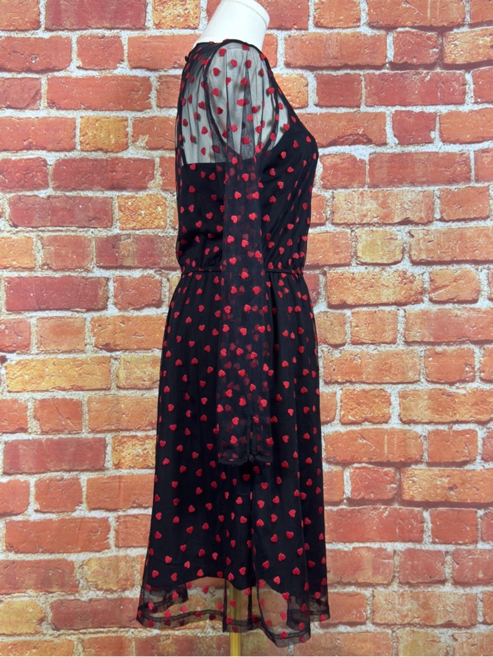 Modcloth Black Dress‎ with Red Heart Pattern Size Small - Picture 6 of 15